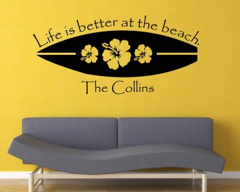 Surfboard  - Life Is Better At The Beach with Customized Family Name